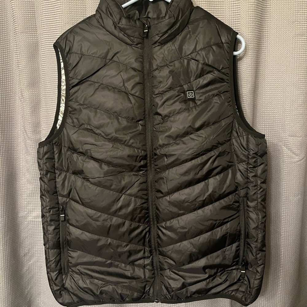 Black Quilted Heated Puffer Vest with Stand-Up Collar